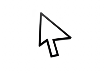 A black computer cursor arrow is pointing upwards on a white isolated background