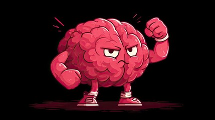 Brain with biceps concept, strong mind illustration, mental strength idea, intelligence power, smart muscle design art