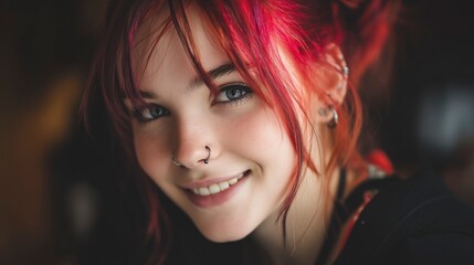 Fototapeta premium Close-up of Woman with Red Hair and Nose Ring Smiling