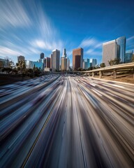 Fototapeta premium City highway, blurred motion, LA skyline