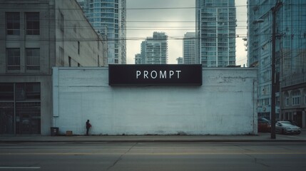 Downtown Cityscape with Large Prompt Sign on Building