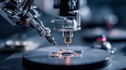 Modern Robotic Arm Working on Microchip in Lab
