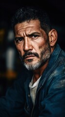 Portrait of Latino Man with Gray Beard and Intense Gaze
