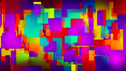 Digital geometric cubes in a colorful mosaic design form a futuristic backdrop