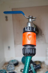 Garden Water Tap with Hose Connector and Blue Lever