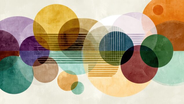 Abstract circles in muted colors with horizontal stripes