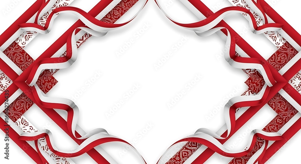 Aufkleber elegant frame design with red and white ribbons and patterns