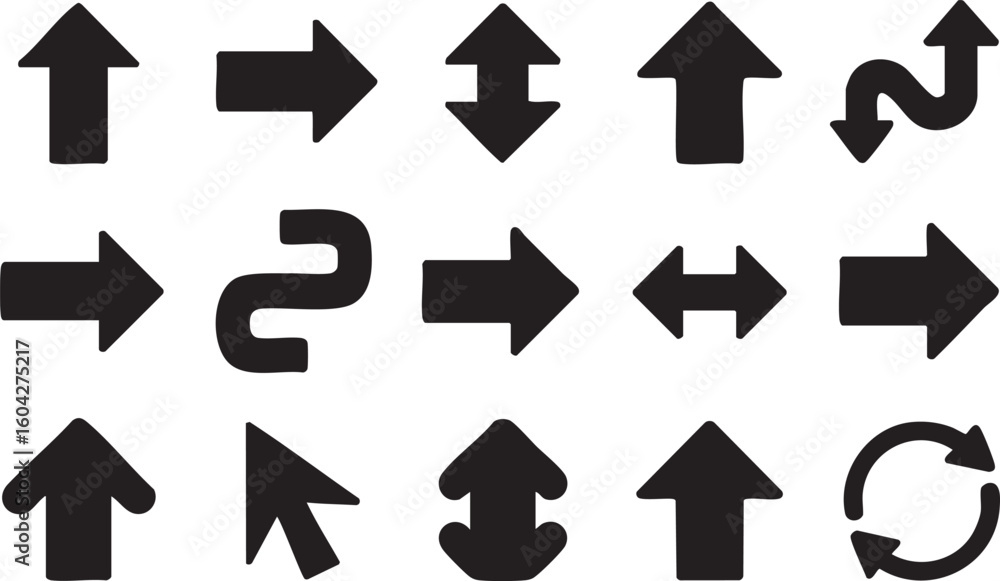 Poster collection of black directional arrows and circular arrows navigation pointer