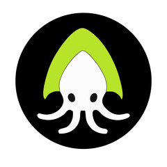 A minimalistic logo of a white squid