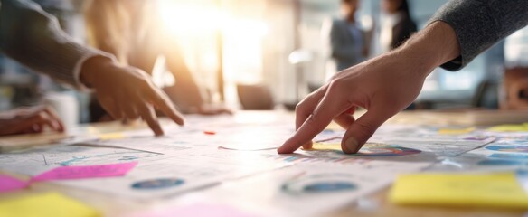 Obraz premium The hands collaborating on strategic business plans in a modern office setting.
