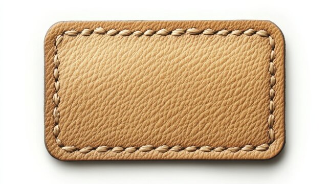 Blank leather patch with stitched edge on white