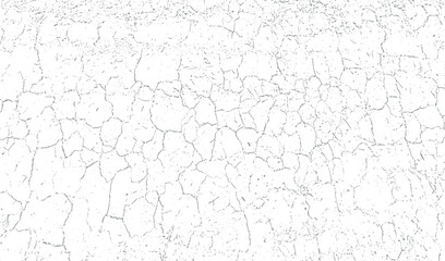 This vintage, rough, and cracked white wall displays an aged, textured grunge pattern with peeling paint on its concrete surface