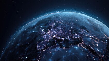 Earth, Europe, network, glowing cities, digital map