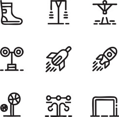 Fototapeta premium Camping and outdoors vector icon set simple line style,editable stroke tent,rocket,wind speed,goal post,water tap,wellington boot,fan,campfire,outdoor equipment icon set