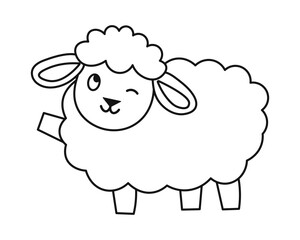 Cute outline cartoon sheep. Vector illustration