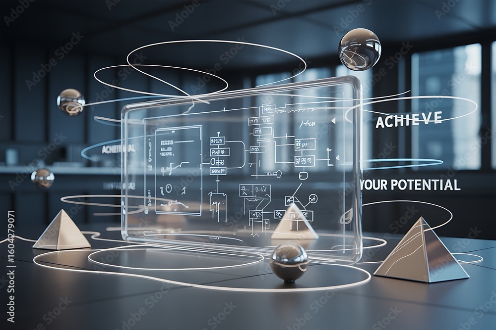 Poster visualize abstract futuristic technology concept unlocking human potential through digital innovatio