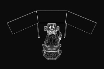 A determined woman sits in front of a computer, intensely focused on the screen displaying a detailed racing simulator illustration. The black background emphasizes her concentration