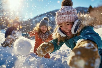 Children playing in snow winter wonderland fun activity outdoor joyful scene gigapixel standard