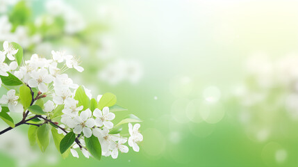 Ambiance printanière, fleurs blanches, sur les branches d'un arbre, cerisier. Arrière-plan de flou et lumière claire, ensoleillé. Printemps, été. Pour conception et création graphique