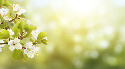 Ambiance printanière, fleurs blanches, sur les branches d'un arbre, cerisier. Arrière-plan de flou et lumière claire, ensoleillé. Printemps, été. Pour conception et création graphique