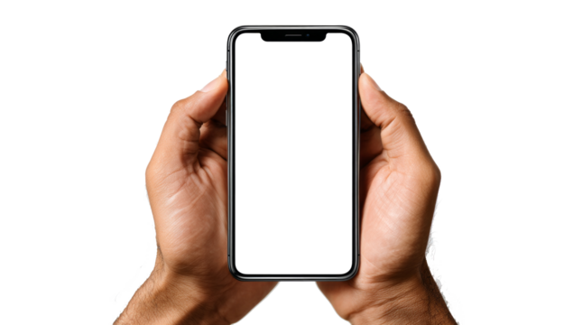 Hands with smartphone cut out