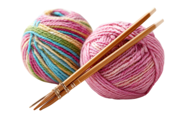 Creative Colorful Yarn Balls with Knitting Needles Craft Project Hobby Knitwear Fiber Wool Textile