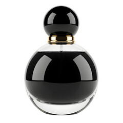 Obraz premium Elegant black perfume bottle with gold accent, exuding luxury and sophistication for modern beauty advertising and lifestyle branding.