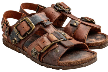Leather sandals vintage style brown with adjustable straps antique design footwear fashion men s