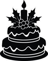 Delicious two layered christmas cake silhouette vector