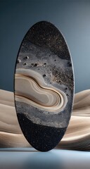 Oval stone, abstract design, textured surface, desert scene