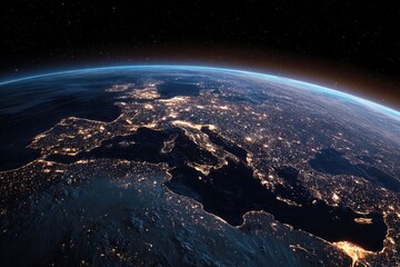 Earth's European night lights, city glow over land