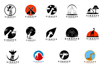 Big set Giraffe logo design vector template. Animal logo collections
