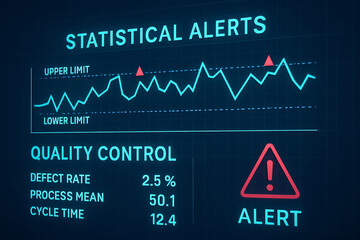 Statistical alerts monitor quality control manufacturing processes to ensure defect rate and cycle time stay within limits for optimal production