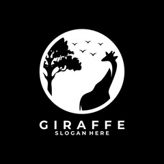 Giraffe circle logo design vector template. Giraffe sticker label logo design