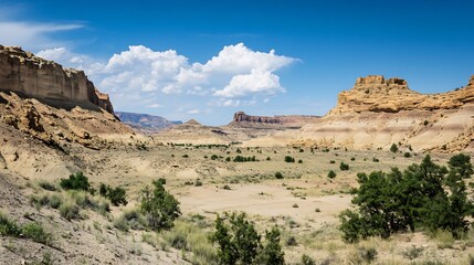 Towering buttes mesas standing proudly in a vast desert no human no labelling no logo