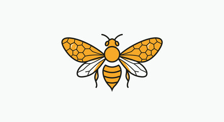 Obraz premium A cartoon bee with yellow and black stripes on a white background