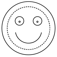 Whimsical line art smiley face design with a decorative dashed or dotted border element