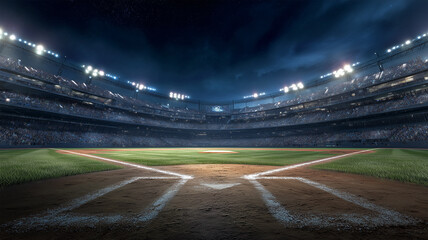 スタジアムがホームプレートから輝く夜景