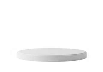 A simple white podium or stage is isolated on a transparent background for product