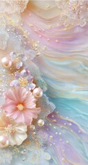 Pastel floral and marble art with crystals and pearls