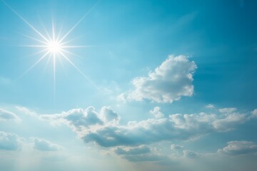 Bright Sun Shining Through Blue Sky with Clouds image
