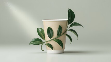 Eco friendly paper cup with a green branch symbolizing sustainability and environmental awareness for a greener future