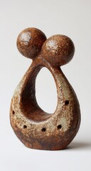 Abstract ceramic sculpture of two orbs connected by an ovoid form