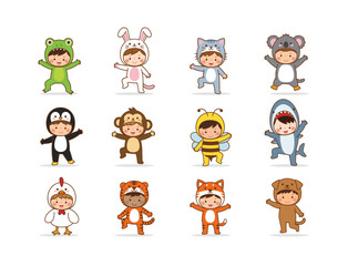 adorable animal costumes kids illustration clipart children