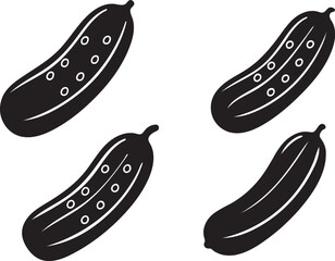 Four hand drawn black and white cucumbers on white background