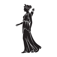 Essential Artemis digital black graphic, a powerful tool for various endeavors – Artemis silhouette – Artemis Vector – Silhouette of Artemis – Greek goddess illustration

