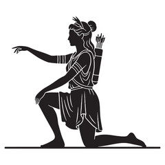 Defined Artemis digital black image, characterized by sharp, distinct lines – Artemis silhouette – Artemis Vector – Silhouette of Artemis – Greek goddess vector

