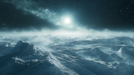 Snowfield stretching endlessly beneath aurora lit sky no human no labelling no logo