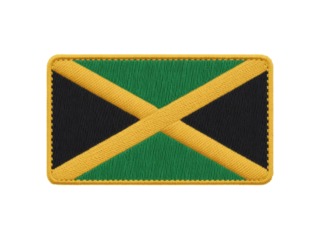 Embroidered Jamaican flag patch with vibrant colors and detailed stitching
