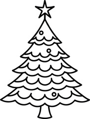 Simple christmas tree line art vector illustration